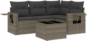 vidaXL 5 részes szürke polyrattan kerti ülőgarnitúra párnákkal