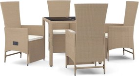 vidaXL 5 részes bézs polyrattan kerti étkezőgarnitúra párnákkal