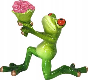 Dekorációs figura zöld béka virágokkal 12cm 100480 Art-pol