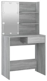 szürke sonoma színű LED-es fésülködőasztal 74,5 x 40 x 141 cm