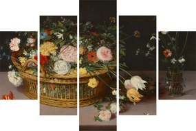 Kép - Jan Brueghel the Elder, Flowers in a Basket and a Vase, reprodukciók (150x105 cm)