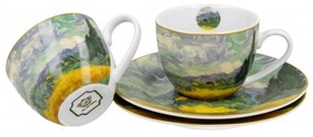 Porcelán eszpresszó kávés csésze aljjal 2 db szett Van Gogh Búzaföld ciprusokkal