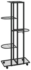 5-szintes fekete vas virágtartó állvány kerekekkel 44x23x100 cm