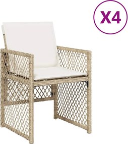 vidaXL 4 db bézs polyrattan kerti szék párnával
