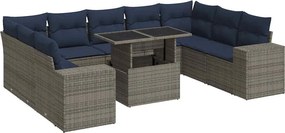 vidaXL 10 részes szürke polyrattan akácfa kerti ülőgarnitúra párnákkal