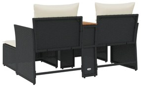 2 személyes fekete polyrattan kerti kanapé zsámollyal