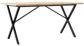Tömör fenyőfa és acél étkezőasztal X-vázzal 160x80x75,5 cm