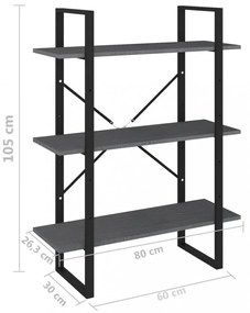 háromszintes szürke tömör fenyőfa könyvszekrény 80x30x105 cm