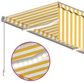 sárga-fehér redőnyös, LED-es, szélérzékelős napellenző 4x3 m