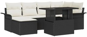 vidaXL Kerti Kanapé Szett párnával tárolóval 7 pcs Fekete Poli rattan