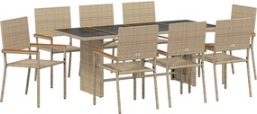 vidaXL Kert étkező szett 9 pcs Bézs polirattan