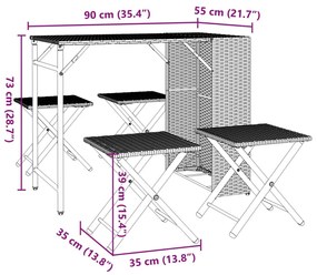 5 részes bézs polyrattan összecsukható kerti étkezőgarnitúra