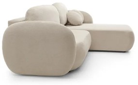 OLBIA jobbos, L-alakú, kihúzható sarokkanapé tárolóval, bézs