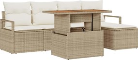 vidaXL Kerti Kanapé Szett tárolóval 6 pcs Bézs Poli rattan