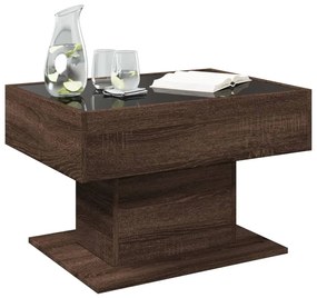 Barna tölgy szerelt fa dohányzóasztal LED-del 70 x 50 x 45 cm