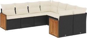 vidaXL 8 részes fekete polyrattan kerti ülőgarnitúra párnákkal