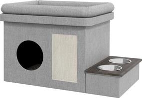 PawHut Macska Barlang, Macska Háza, Macska Fészek 2 Rozsdamentes Acél Tálkával, Macska Ágy Párnával, Kaparó Pad, Kutyaház Macskáknak és Kutyáknak 8 kg