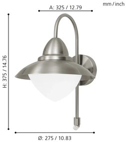 EGLO 87105 - Kültéri szenzoros fali lámpa SIDNEY 1xE27/60W IP44