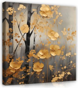 Vászonkép Absztrakt Virágok Arany Modern Vászon Fal Hálószoba 40x40
