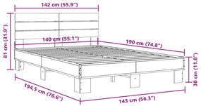 füstös tölgy színű szerelt fa és fém ágykeret 140x190 cm