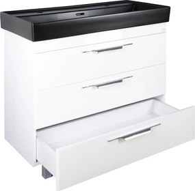 TMP TRIO 100D álló fürdőszobabútor - CeraStyle SHARP FEKETE DUPLA csaplyukas mosdóval - 100 x 48 cm