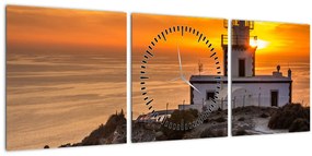 Világítótorony naplementekor képe (órával) (90x30 cm)