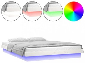 King Size fehér tömör fa LED-es ágykeret 150 x 200 cm