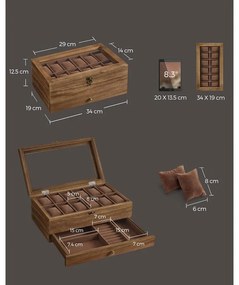 12 rekeszes óratartó doboz rusztikus dió színben