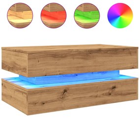 Kézműves tölgy színű dohányzóasztal LED-lámpákkal 90x50x40 cm