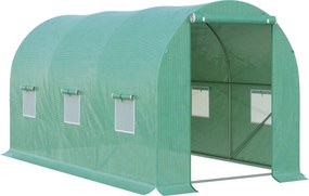 Outsunny Üvegház 395x195x190 cm fóliás üvegház paradicsomházzal, ajtóval, 6 ablakkal, horganyzott acélból készült fóliás alagút, stabil üvegházi ültet