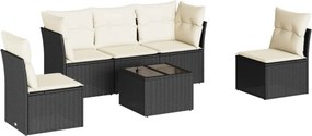 vidaXL 6 részes fekete polyrattan kerti ülőgarnitúra párnákkal
