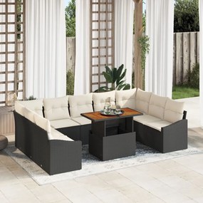 10 Darabos Kert Sofa Készlet Párnákkal Fekete Poli Rattan