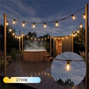 LED Stm napelemes díszfényfüzér 20xE27/3V USB 2400 mAh 20,62 m IP65 fekete + távirányító
