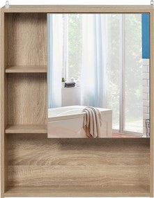 kleankin Tükörszekrény Fürdőszoba Fali Szekrény Állítható Magasságú Polccal Belső Tér Nyitott Polcokkal 60x15x76 cm Tölgyfa | Aosom