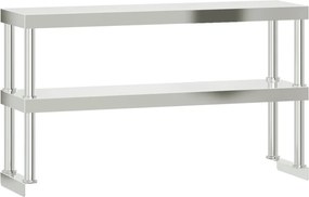 vidaXL 2 szintes rozsdamentes acél munkaasztal felső polc 110x30x65 cm