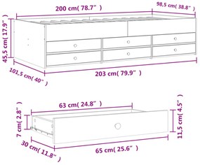 füstös tölgy kanapéágy fiókkal matrac nélkül 100x200 cm