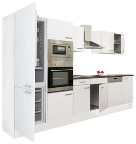 Yorki 340 konyhabútor fehér korpusz,selyemfényű fehér fronttal alulfagyasztós hűtős szekrénnyel