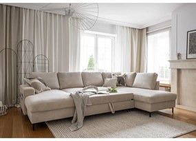 Bézs kordbársony kinyitható sarokkanapé (jobb oldali) Lofty Lilly – Miuform