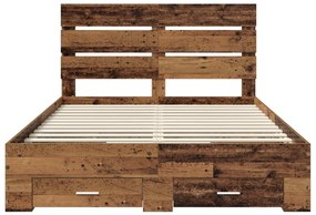 vidaXL Ágykeret fiókkal fejtámlával Öreg fa 140 x 190 cm Faanyag