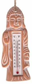 Buddha kerámia hőmérő, barna, magassága 22 cm