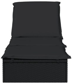 1 db fekete polyrattan napozóágy párnával 201 x 55 x 62 cm