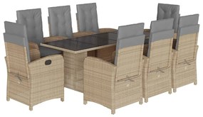 9 részes vegyes bézs polyrattan kerti étkezőgarnitúra párnákkal