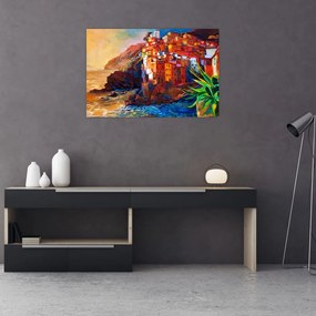 Kép - Falu Cinque Terre partján, az olasz riviérán, modern impresszionizmus (90x60 cm)