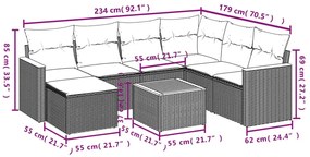 8-részes szürke polyrattan kerti ülőgarnitúra párnákkal