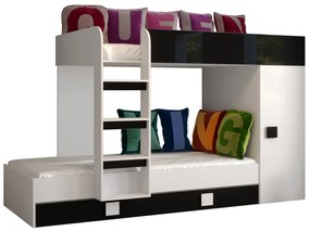 Kombinált gyerekágy 90 cm Toreno 2 (fehér + fényes fehér + fényes fekete). 1083314