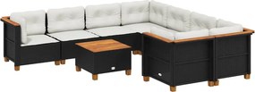 vidaXL 9 részes fekete polyrattan kerti ülőgarnitúra párnákkal