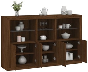 barna tölgy színű tálalószekrény LED-ekkel 162 x 37 x 100 cm