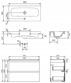 Cersanit Moduo Slim SET, akasztós szekrény 80x38x62 cm + mosogató 80 cm, antracit matt, S801-468-DSM