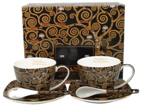 Klimt porcelán csésze aljjal 250 ml kanállal - 2 személyes készlet - Életfa díszdobozban