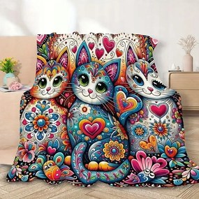 Színes takaró macskákkal 150x200 cm puha meleg pléd művészi art